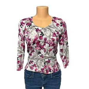 White House Black‎ Market Womens V Neck Cardigan Sweater Size XS Floral Print